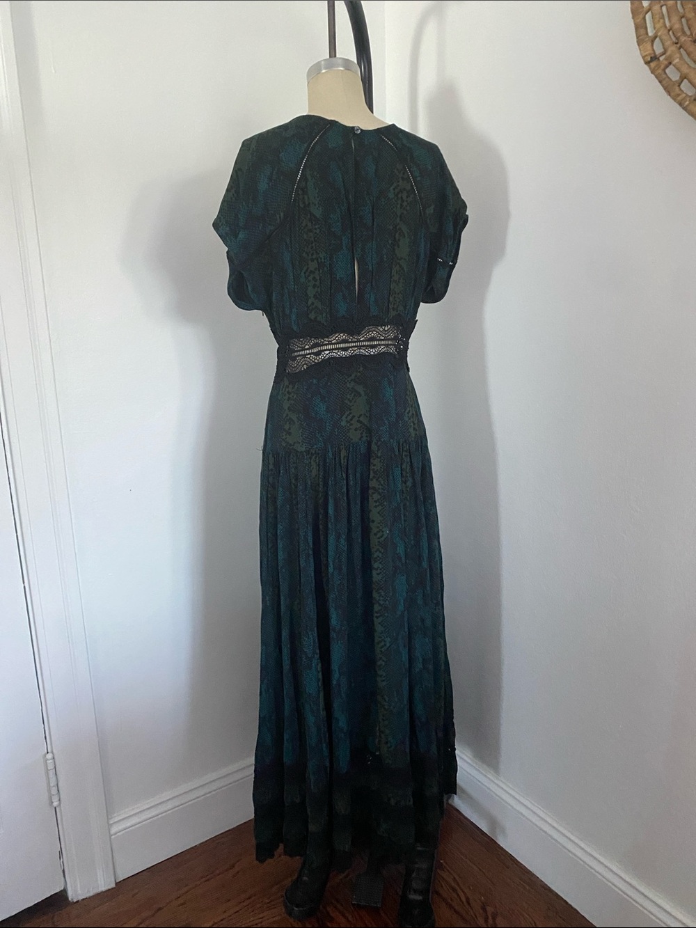 Free People Teal and Black Patterned V-Neck Maxi Dress - Picture 4 of 5